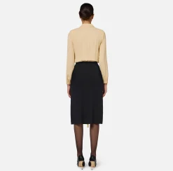 Elisabetta Franchi Shirts And Blouses|Top And T-Shirts|Bodysuit-style blouse in georgette fabric with crossover neckline Cream