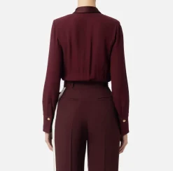 Elisabetta Franchi Shirts And Blouses|Top And T-Shirts|Bodysuit-style blouse in georgette and satin fabrics with zip RougeNoir