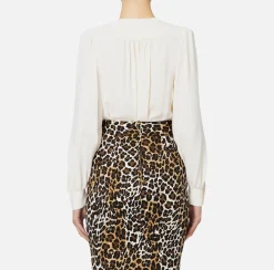 Elisabetta Franchi Shirts And Blouses|Top And T-Shirts|Bodysuit-style blouse in georgette fabric with embroidery on the shoulders Butter