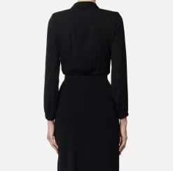 Elisabetta Franchi Shirts And Blouses|Top And T-Shirts|Bodysuit-style blouse in georgette fabric with crossover neckline Black