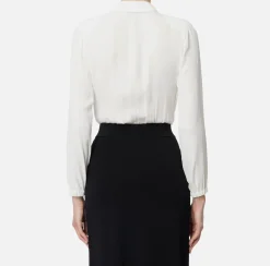 Elisabetta Franchi Shirts And Blouses|Top And T-Shirts|Bodysuit-style blouse in georgette fabric with crossover neckline Ivory