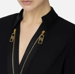 Elisabetta Franchi Shirts And Blouses|Top And T-Shirts|Bodysuit-style blouse in georgette and satin fabrics with zip Black