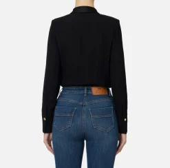 Elisabetta Franchi Shirts And Blouses|Top And T-Shirts|Bodysuit-style blouse in georgette and satin fabrics with zip Black