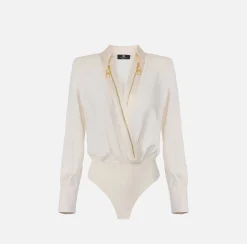 Elisabetta Franchi Shirts And Blouses|Top And T-Shirts|Bodysuit-style blouse in georgette and satin fabrics with zip Butter