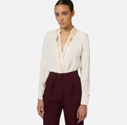 Elisabetta Franchi Shirts And Blouses|Top And T-Shirts|Bodysuit-style blouse in georgette and satin fabrics with zip Butter