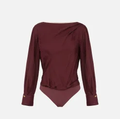 Elisabetta Franchi Shirts And Blouses|Top And T-Shirts|Bodysuit-style blouse in jacquard satin fabric with necklace RougeNoir