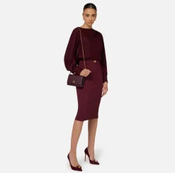 Elisabetta Franchi Shirts And Blouses|Top And T-Shirts|Bodysuit-style blouse in jacquard satin fabric with necklace RougeNoir