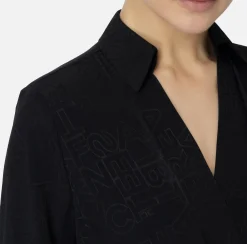 Elisabetta Franchi Shirts And Blouses|Top And T-Shirts|Bodysuit-style blouse in jacquard georgette fabric with lettering Black