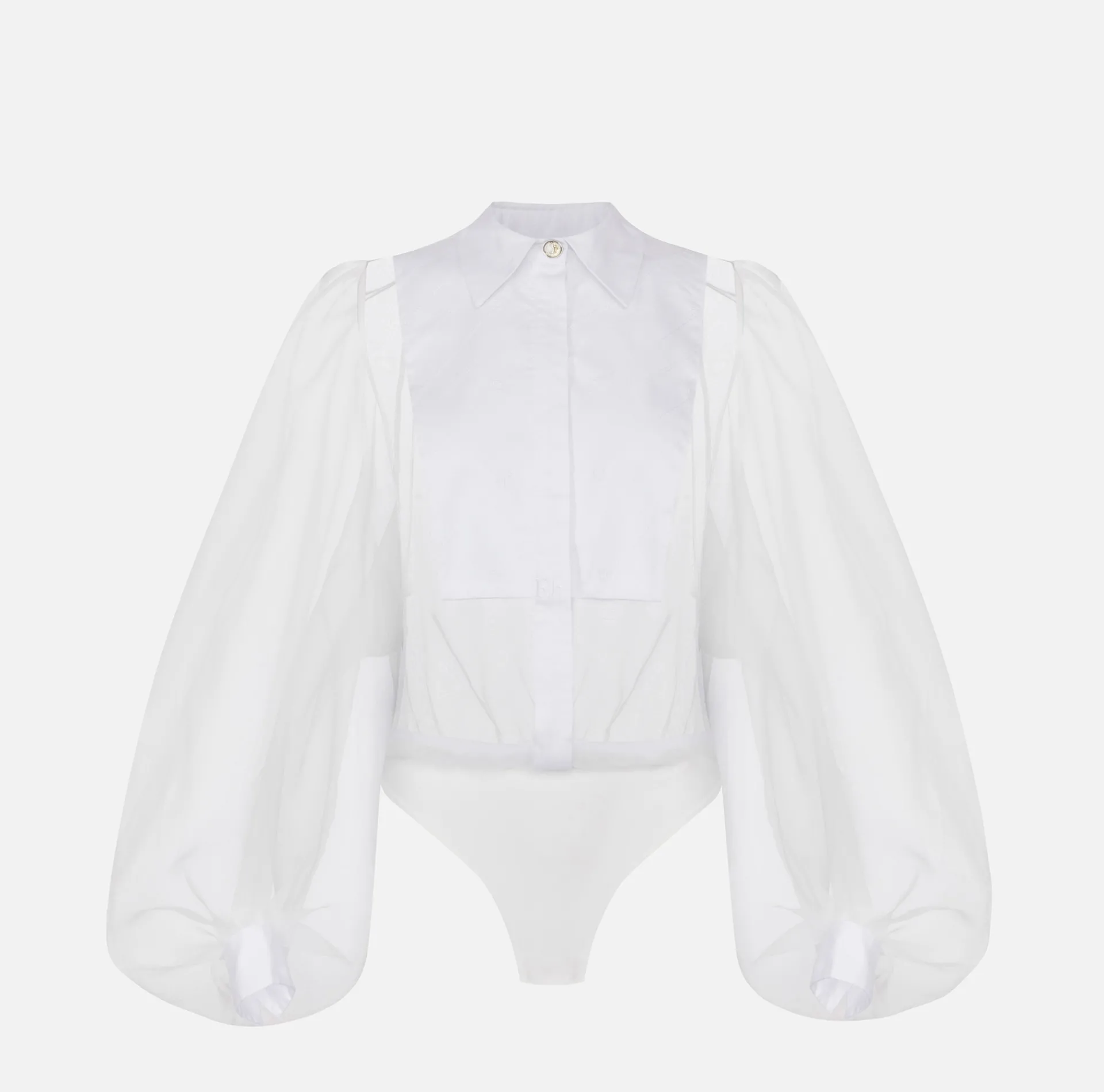 Elisabetta Franchi Top And T-Shirts|Shirts And Blouses|Bodysuit-style blouse in organza fabric with bib Ivory