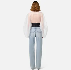 Elisabetta Franchi Top And T-Shirts|Shirts And Blouses|Bodysuit-style blouse in organza fabric with bib Ivory