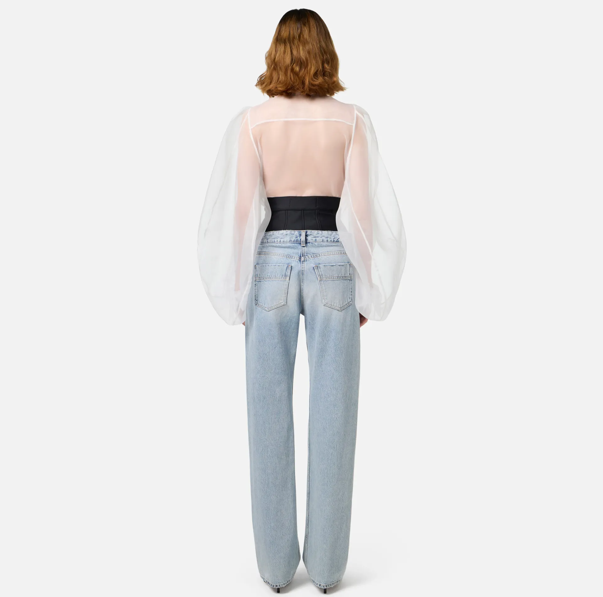 Elisabetta Franchi Top And T-Shirts|Shirts And Blouses|Bodysuit-style blouse in organza fabric with bib Ivory