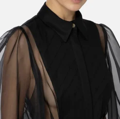 Elisabetta Franchi Top And T-Shirts|Shirts And Blouses|Bodysuit-style blouse in organza fabric with bib Black