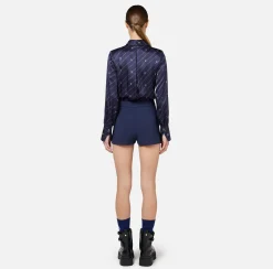 Elisabetta Franchi Shirts And Blouses|Top And T-Shirts|Bodysuit-style printed silk blouse Navy/Cream