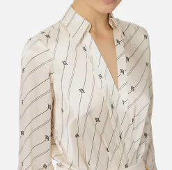 Elisabetta Franchi Shirts And Blouses|Top And T-Shirts|Bodysuit-style printed silk blouse Butter/Black