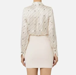 Elisabetta Franchi Shirts And Blouses|Top And T-Shirts|Bodysuit-style printed silk blouse Butter/Black