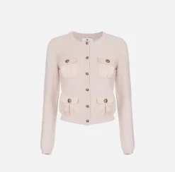 Elisabetta Franchi Knitwear And Sweatshirts|Bouclé wool cardigan with pockets in technical voile fabric Latex