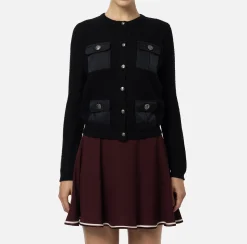 Elisabetta Franchi Knitwear And Sweatshirts|Bouclé wool cardigan with pockets in technical voile fabric Black