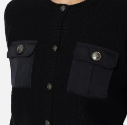 Elisabetta Franchi Knitwear And Sweatshirts|Bouclé wool cardigan with pockets in technical voile fabric Black