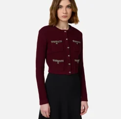 Elisabetta Franchi Knitwear And Sweatshirts|Bouclé wool cardigan with embroidery RougeNoir
