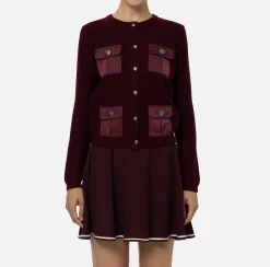 Elisabetta Franchi Knitwear And Sweatshirts|Bouclé wool cardigan with pockets in technical voile fabric RougeNoir