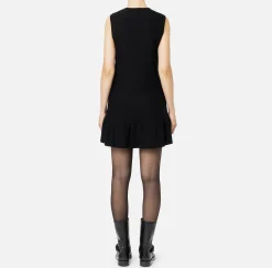 Elisabetta Franchi Mini Dresses|Knitted Dresses|Bouclé wool mini-dress with pockets in technical voile fabric Black