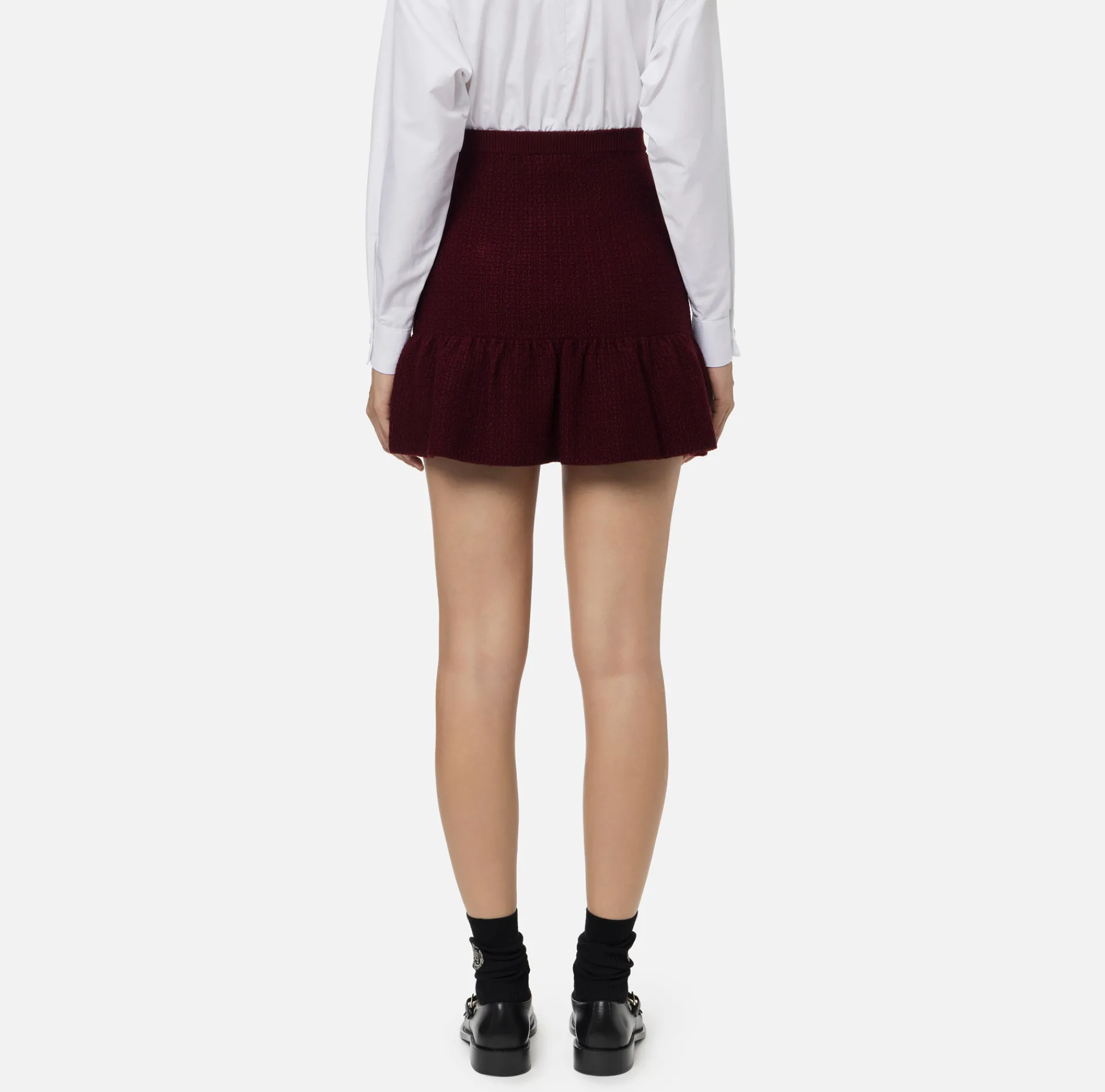 Elisabetta Franchi Skirts|Bouclé wool miniskirt with pockets in technical voile fabric RougeNoir