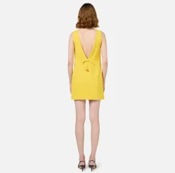 Elisabetta Franchi Mini Dresses|Dresses|Boxy mini-dress in flowing crêpe fabric with neckline and bow Mimosa