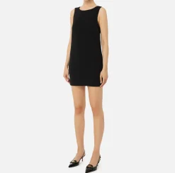 Elisabetta Franchi Mini Dresses|Dresses|Boxy mini-dress in flowing crêpe fabric with neckline and bow Black