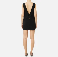 Elisabetta Franchi Mini Dresses|Dresses|Boxy mini-dress in flowing crêpe fabric with neckline and bow Black