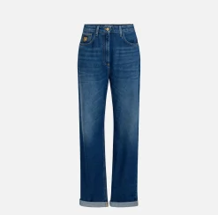 Elisabetta Franchi Jeans|Boyfriend cotton jeans with golden plaque DenimBlue