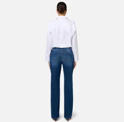 Elisabetta Franchi Jeans|Boyfriend cotton jeans with golden plaque DenimBlue