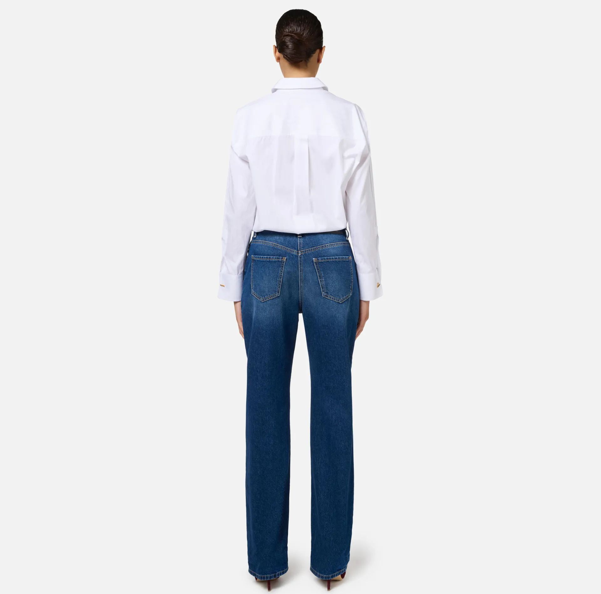 Elisabetta Franchi Jeans|Boyfriend cotton jeans with golden plaque DenimBlue