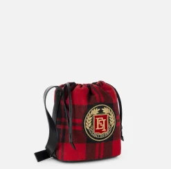 Elisabetta Franchi Strap Bags|Bucket bag in tartan wool RedPassion/Black