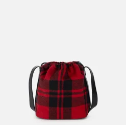 Elisabetta Franchi Strap Bags|Bucket bag in tartan wool RedPassion/Black