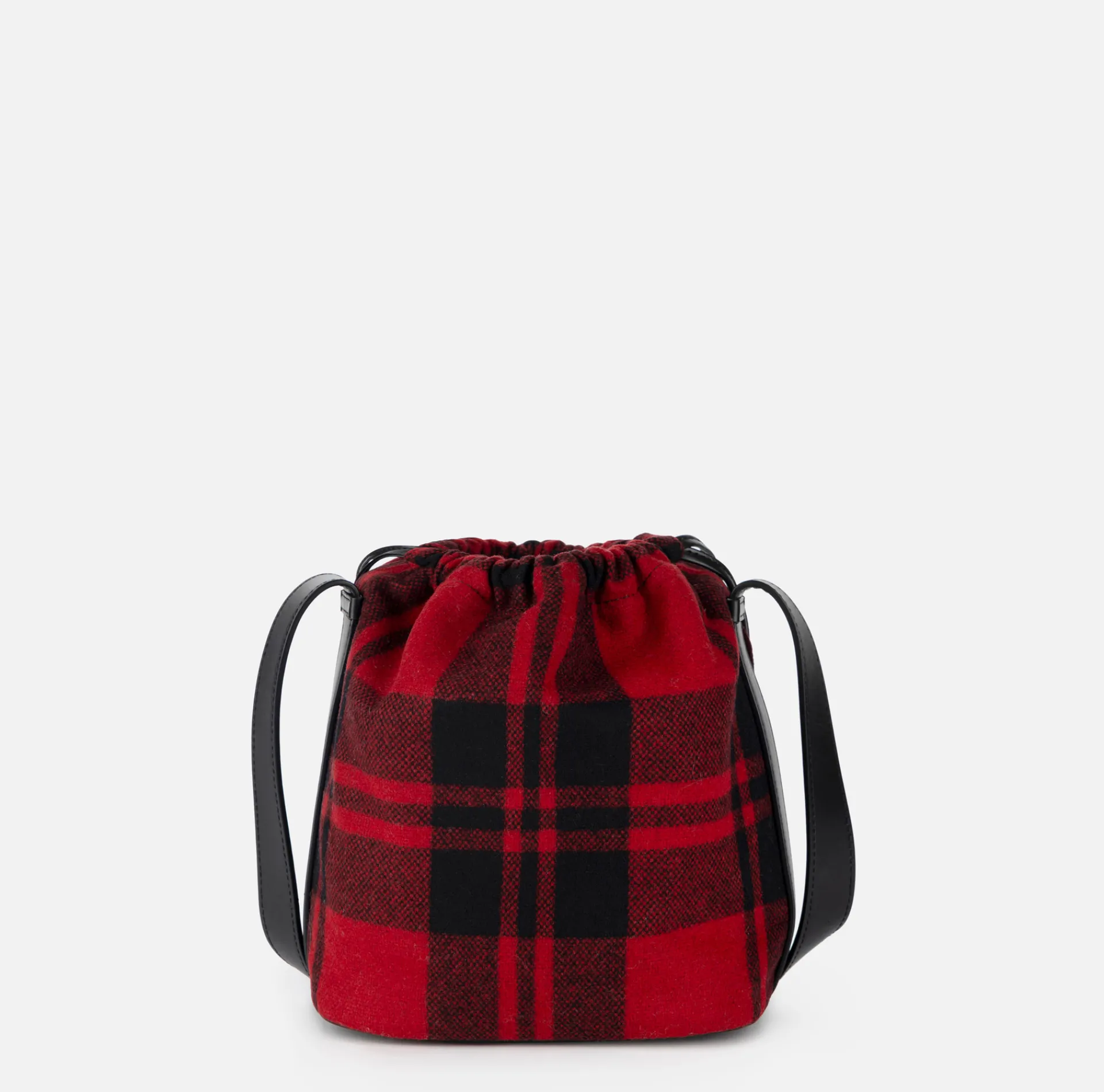 Elisabetta Franchi Strap Bags|Bucket bag in tartan wool RedPassion/Black