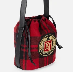 Elisabetta Franchi Strap Bags|Bucket bag in tartan wool RedPassion/Black