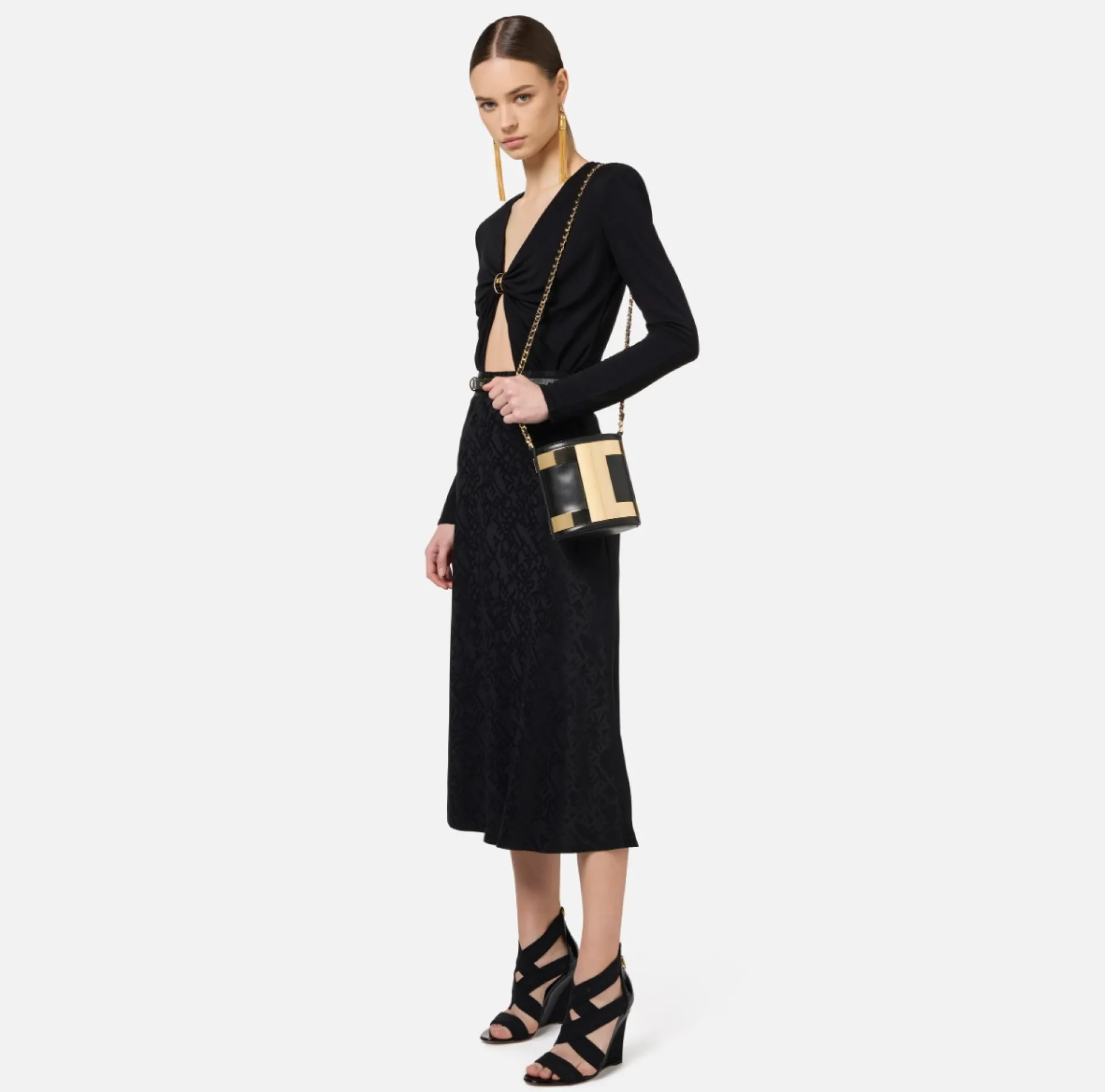 Elisabetta Franchi Strap Bags|Bucket bag with logo Black