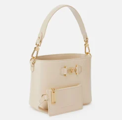 Elisabetta Franchi Handbags|Bucket bag with logo horsebit Cream