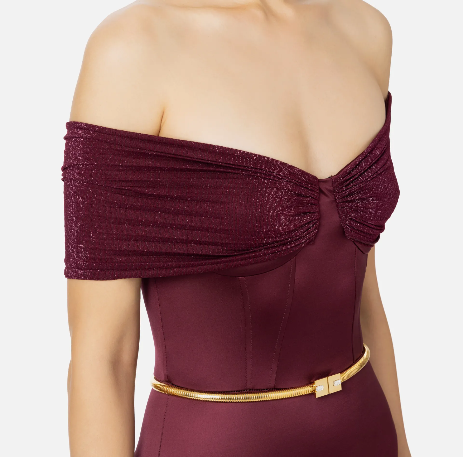 Elisabetta Franchi Jumpsuits|Bustier jumpsuit in Lycra fabric with belt RougeNoir