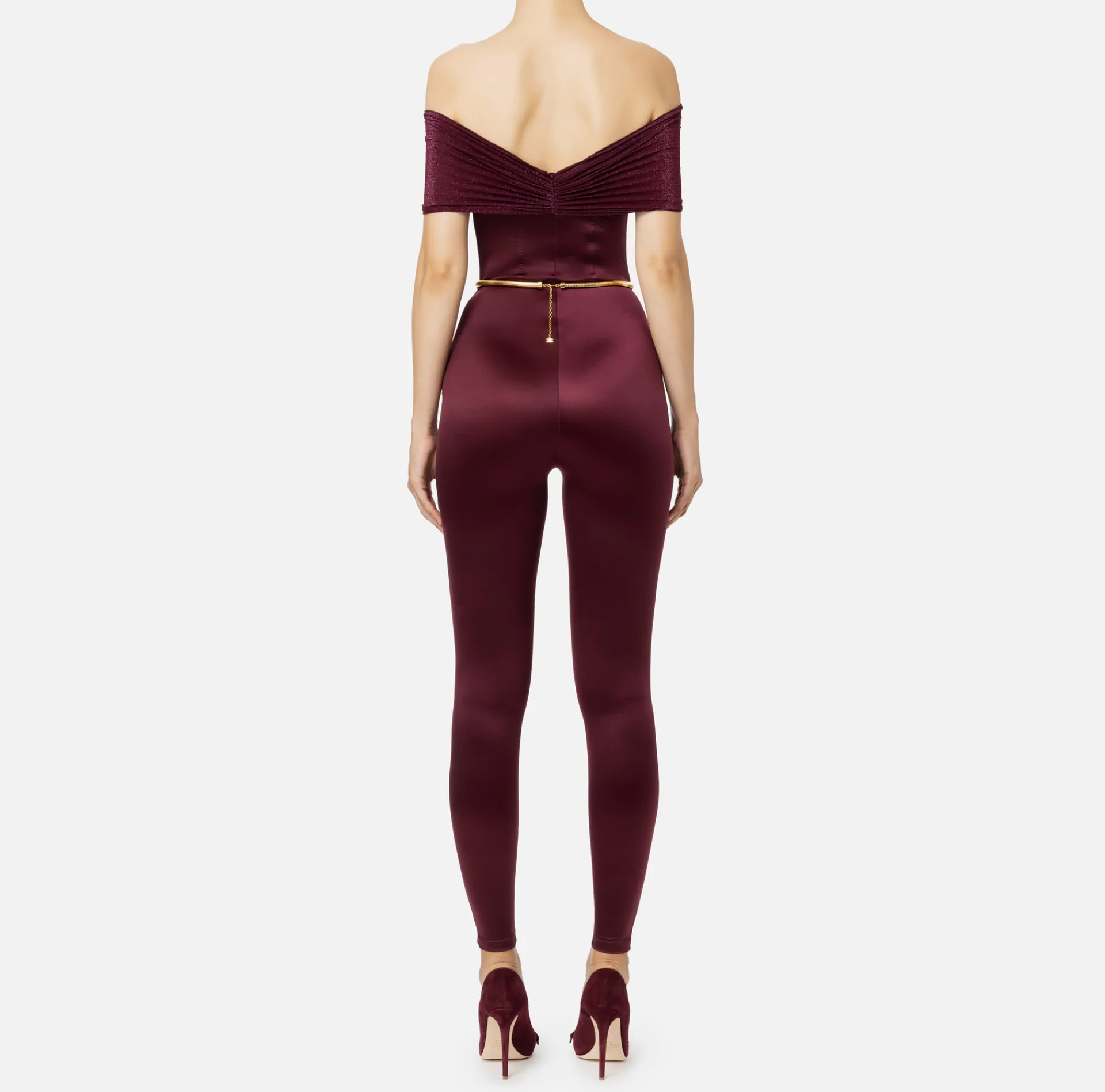 Elisabetta Franchi Jumpsuits|Bustier jumpsuit in Lycra fabric with belt RougeNoir