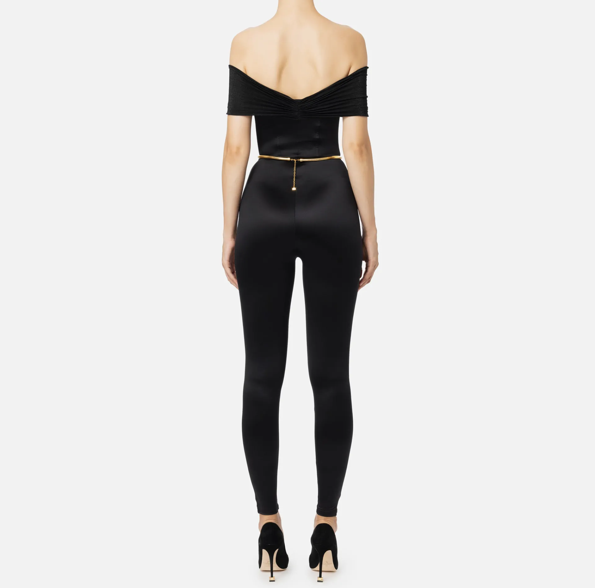 Elisabetta Franchi Jumpsuits|Bustier jumpsuit in Lycra fabric with belt Black