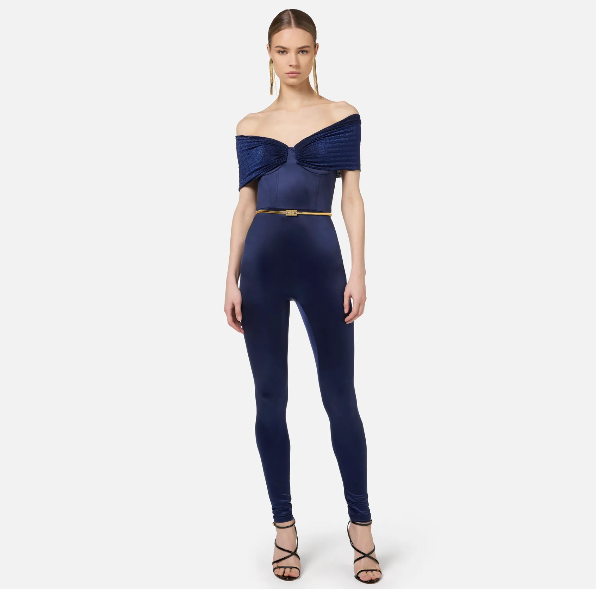 Elisabetta Franchi Jumpsuits|Bustier jumpsuit in Lycra fabric with belt Navy