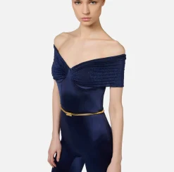 Elisabetta Franchi Jumpsuits|Bustier jumpsuit in Lycra fabric with belt Navy