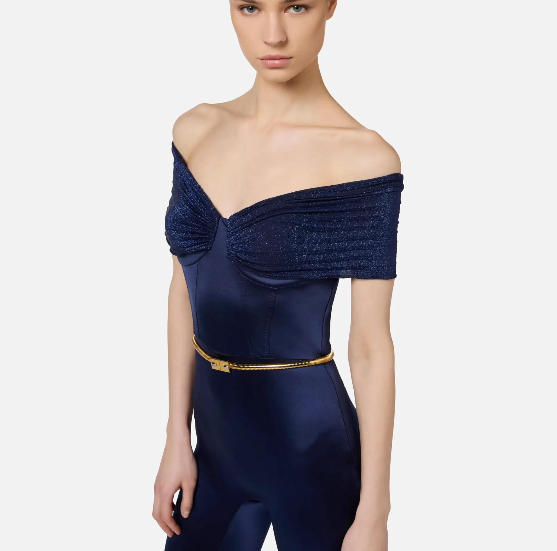 Elisabetta Franchi Jumpsuits|Bustier jumpsuit in Lycra fabric with belt Navy