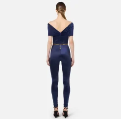 Elisabetta Franchi Jumpsuits|Bustier jumpsuit in Lycra fabric with belt Navy
