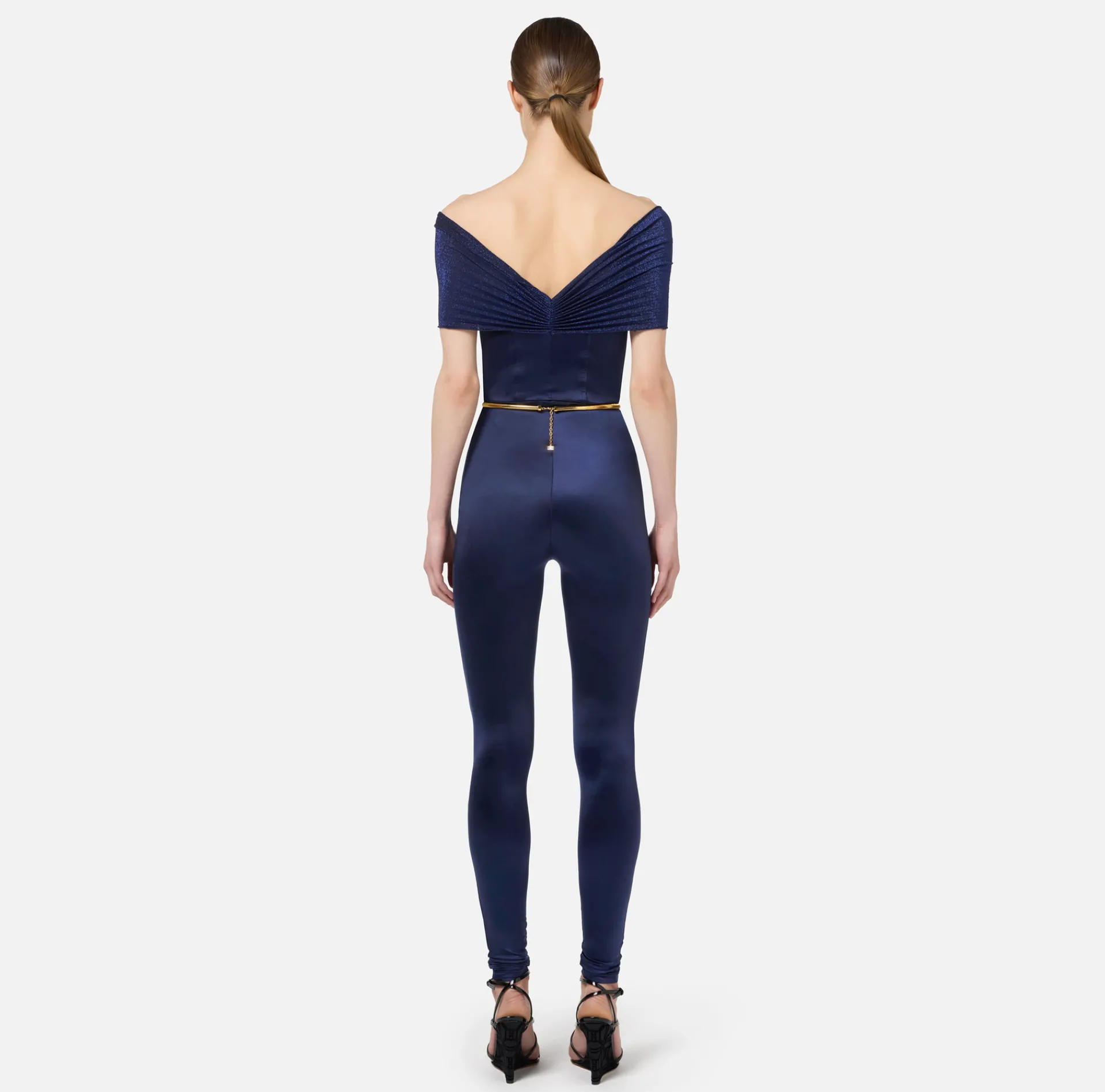 Elisabetta Franchi Jumpsuits|Bustier jumpsuit in Lycra fabric with belt Navy