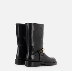 Elisabetta Franchi Boots|Calfskin leather biker-style boot with logo Black
