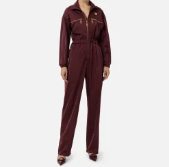 Elisabetta Franchi Jumpsuits|Cargo jumpsuit in technical nylon with zip RougeNoir