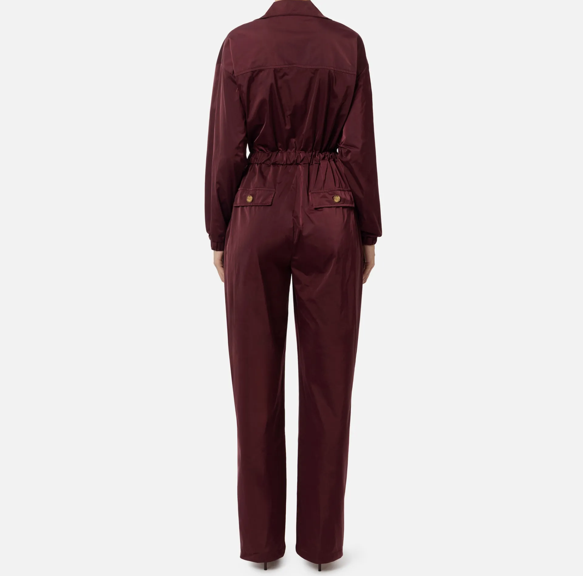 Elisabetta Franchi Jumpsuits|Cargo jumpsuit in technical nylon with zip RougeNoir