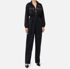 Elisabetta Franchi Jumpsuits|Cargo jumpsuit in technical nylon with zip Black